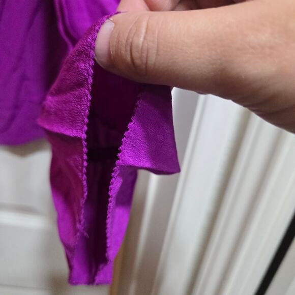 J.Crew Purple Silk Ruffle Neck Blouse Women’s 8 - Picture 9 of 10